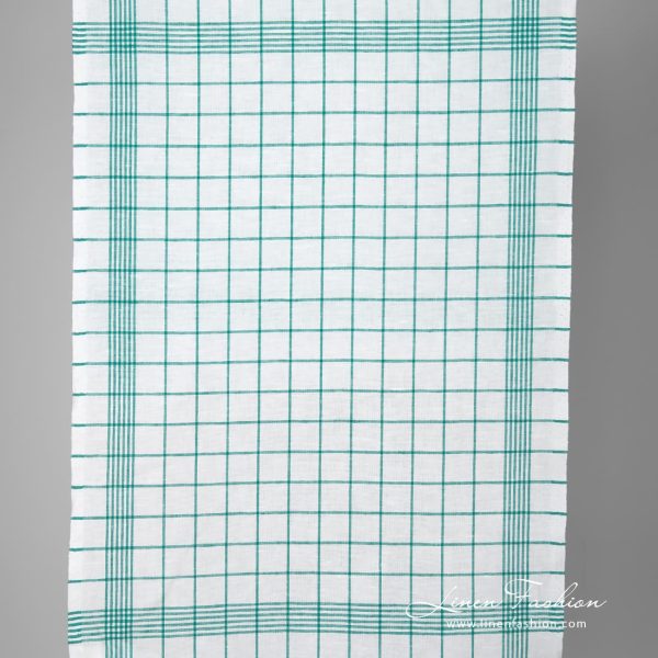 White fabric with green checks narrow width