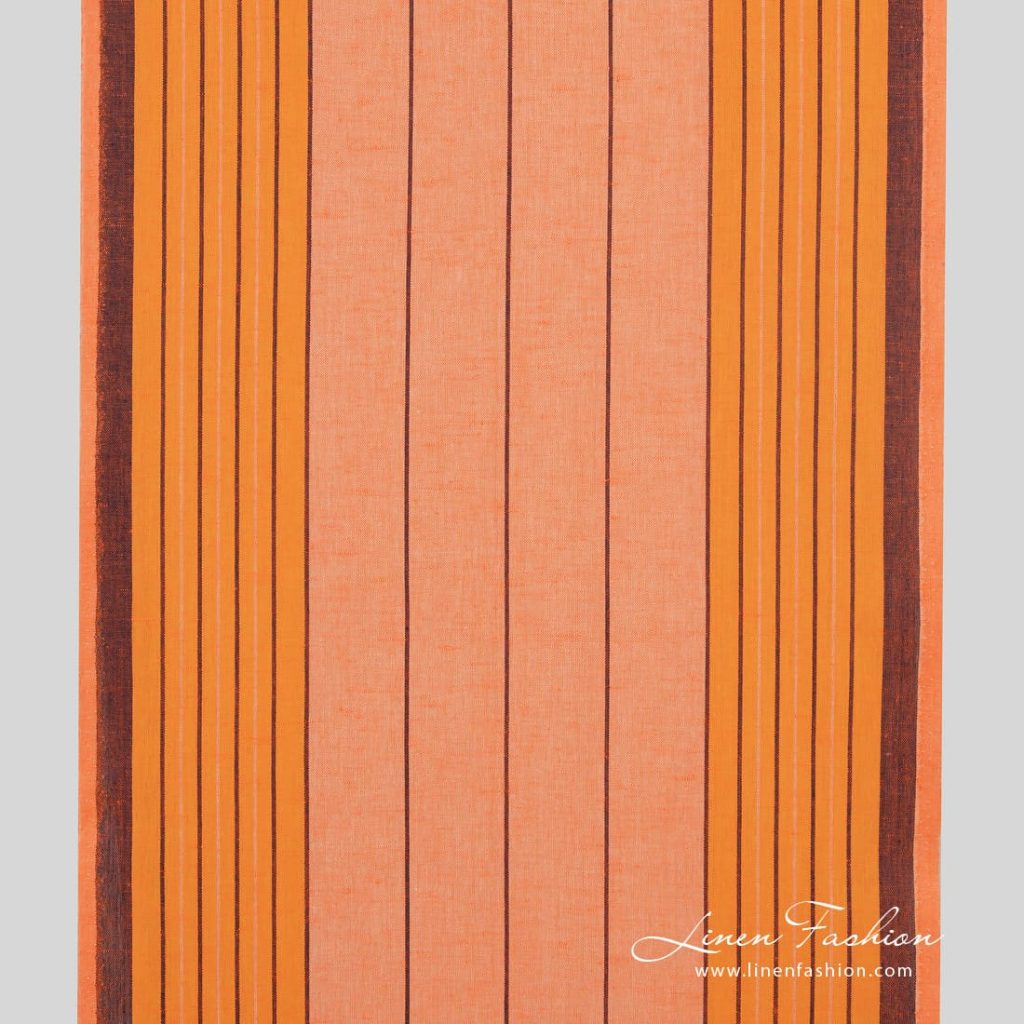 Orange toweling linen / cotton fabric with stripes