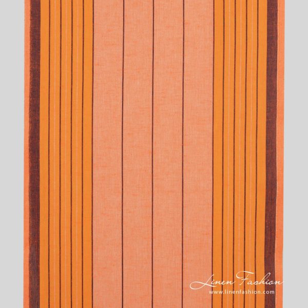 Orange toweling linen / cotton fabric with stripes