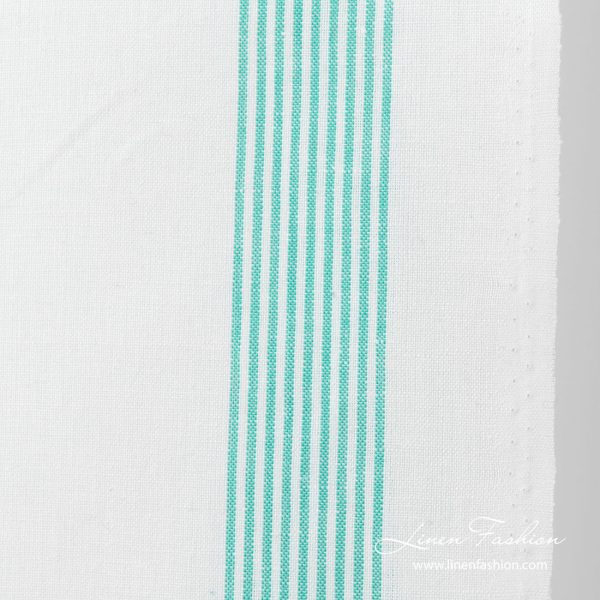 Linen blend fabric decorated with with thin green stripes