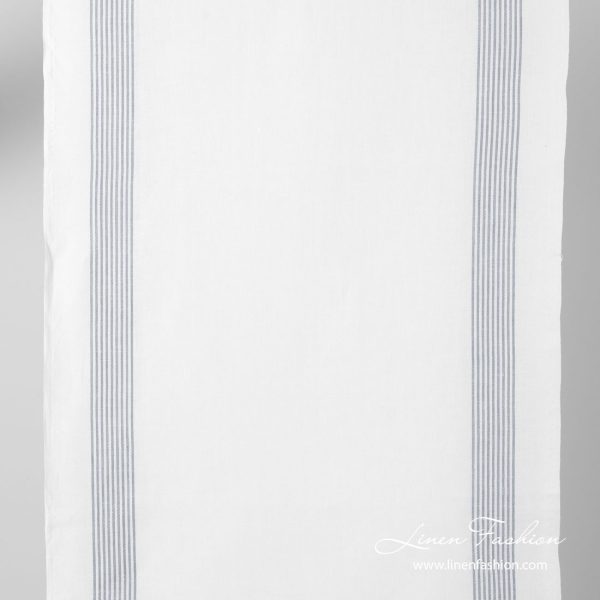 White narrow linen blend fabric with grey stripes