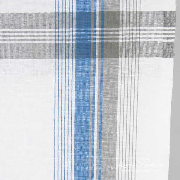 Linen cotton fabric with grey and blue stripes, 50cm width