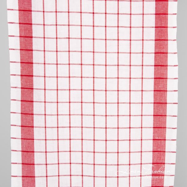 Linen cotton fabric in red checks