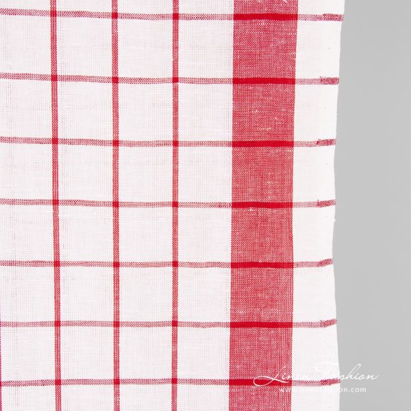 Linen cotton fabric in red checks, 50cm width