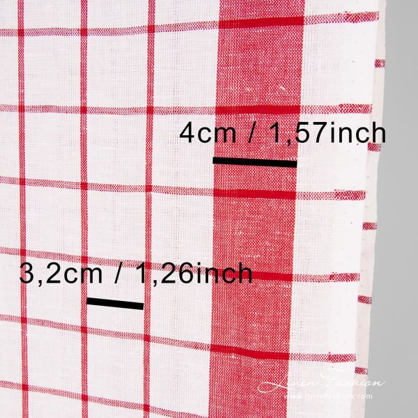 Linen cotton fabric in red checks, perfect for kitchen towels