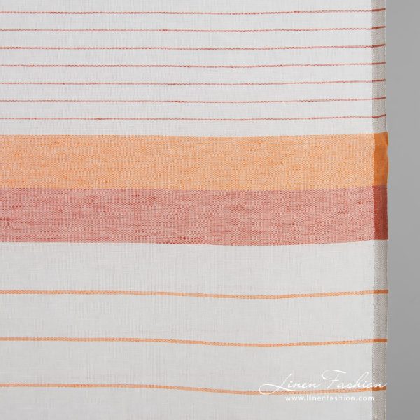 Linen cotton fabric with orange stripes for kitchen towels