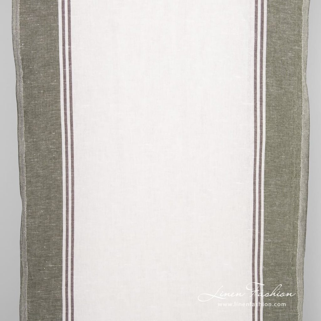 Linen cotton fabric with green and brown stripes