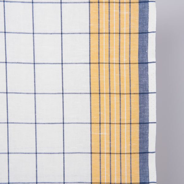 narrow linen cotton fabric white yellow blue checks, 50cm.