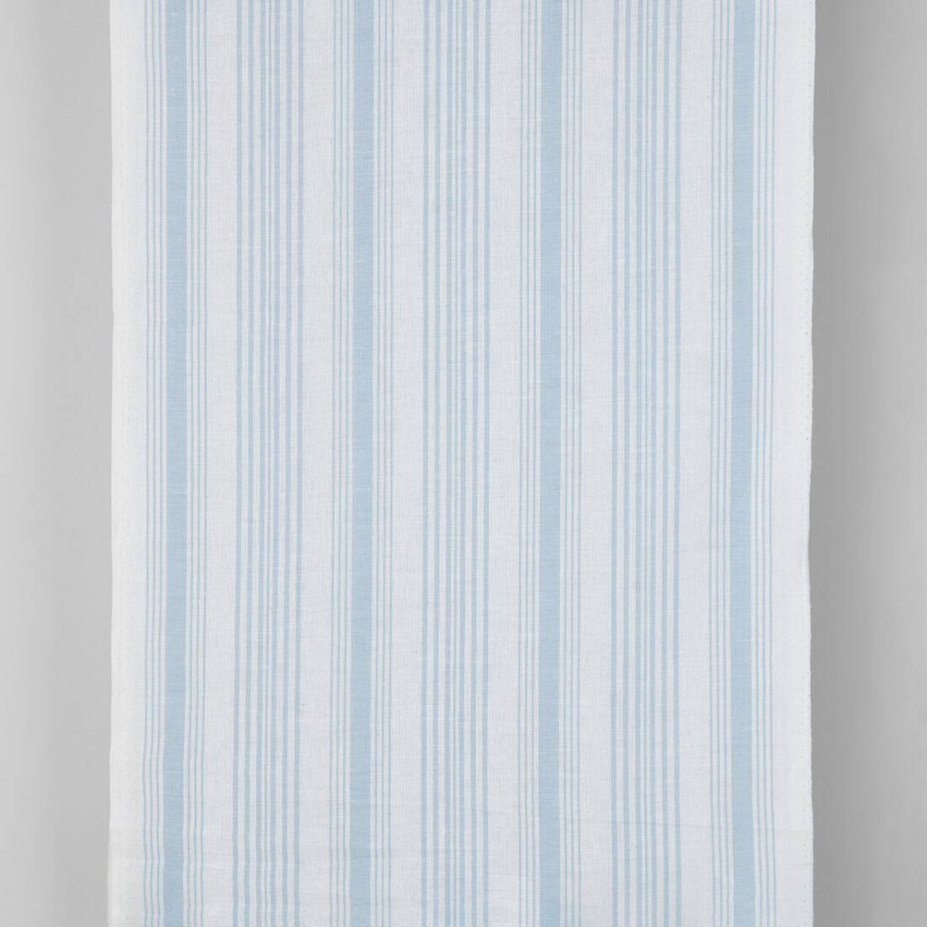 Narrow linen cotton fabric white with light blue stripes