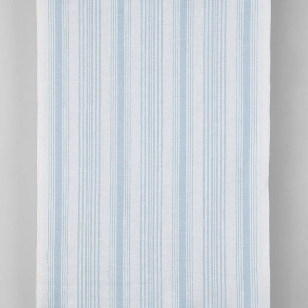 Narrow linen cotton fabric white with light blue stripes