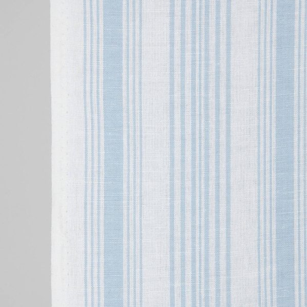 Narrow linen cotton fabric white with light blue stripes, 50cm wide