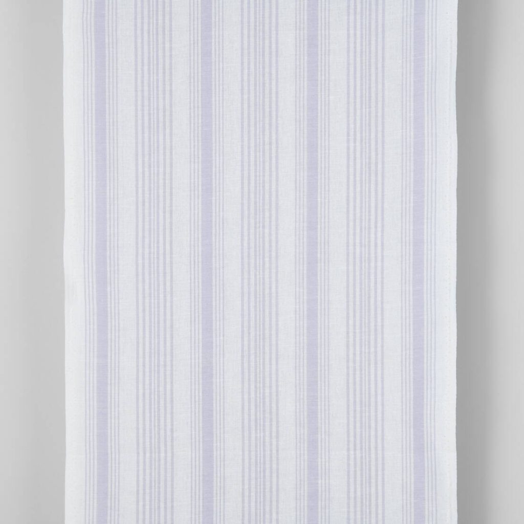Narrow linen cotton fabric white with light violet stripes