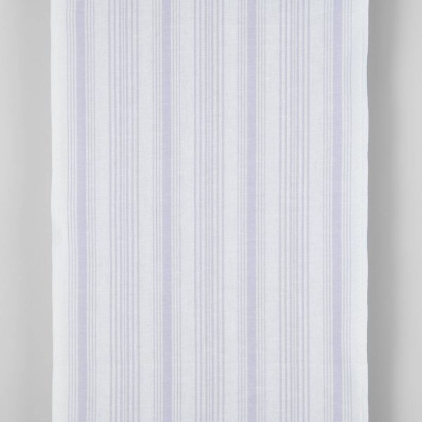Narrow linen cotton fabric white with light violet stripes