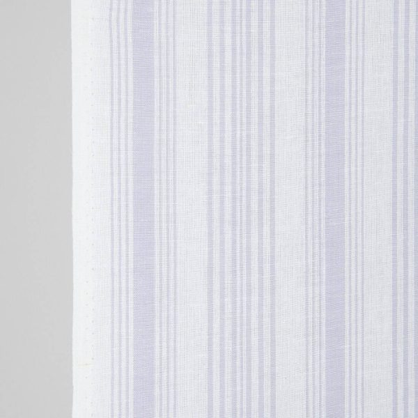 Narrow linen cotton fabric white with light violet stripes, 50cm wide