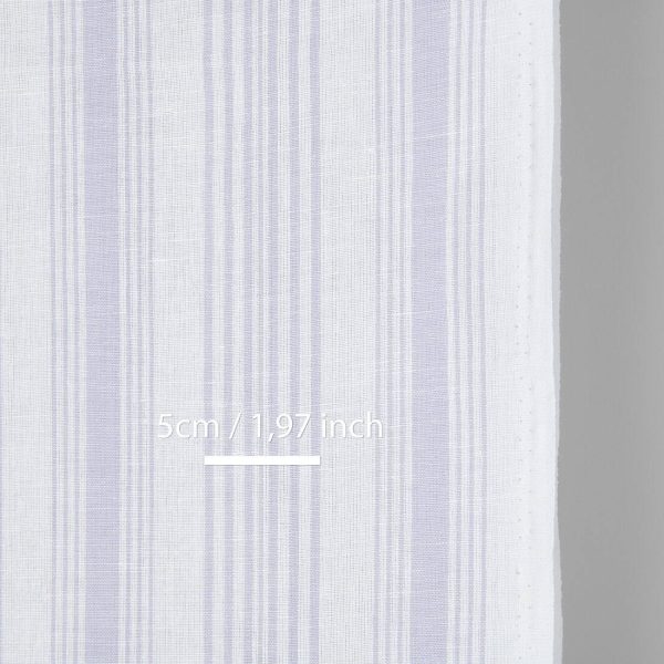 Narrow linen cotton fabric white with light violet stripes, with measurements