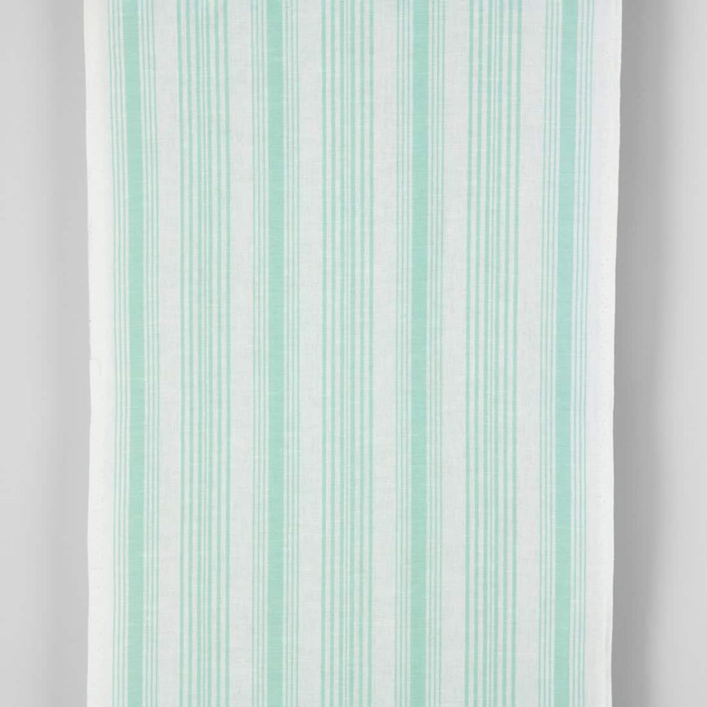 Narrow linen cotton fabric white with mint green stripes