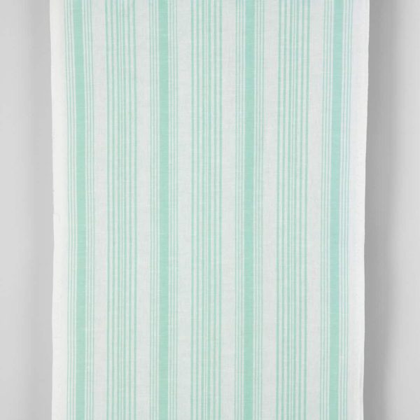 Narrow linen cotton fabric white with mint green stripes