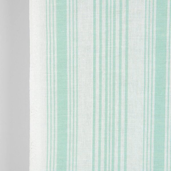 Narrow linen cotton fabric white with mint green stripes, 50cm wide