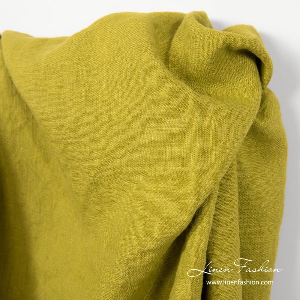 Plain weave, salad green linen fabric, washed
