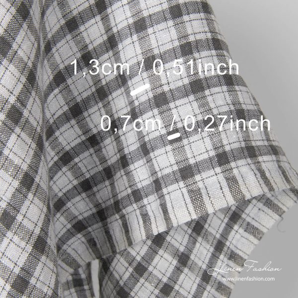 Washed linen fabric, dark grey check dimensions