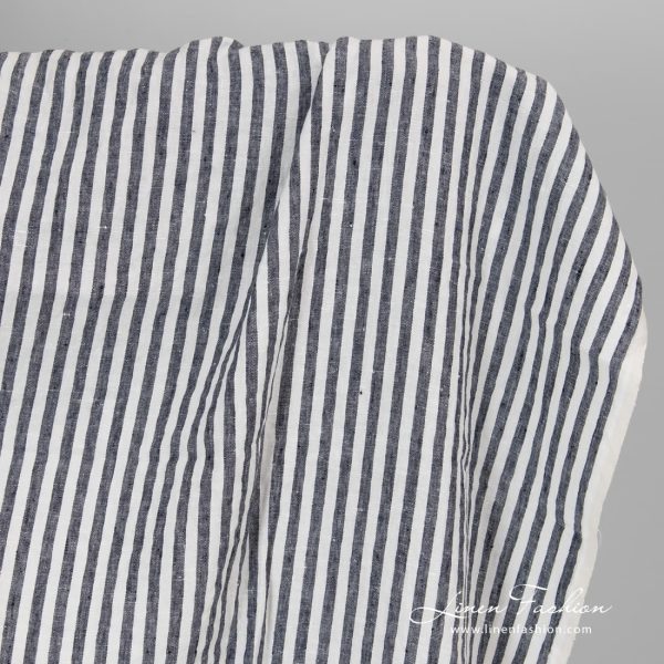 Washed linen fabric navy striped.