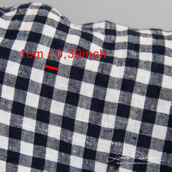 Navy checked 100% linen fabric.