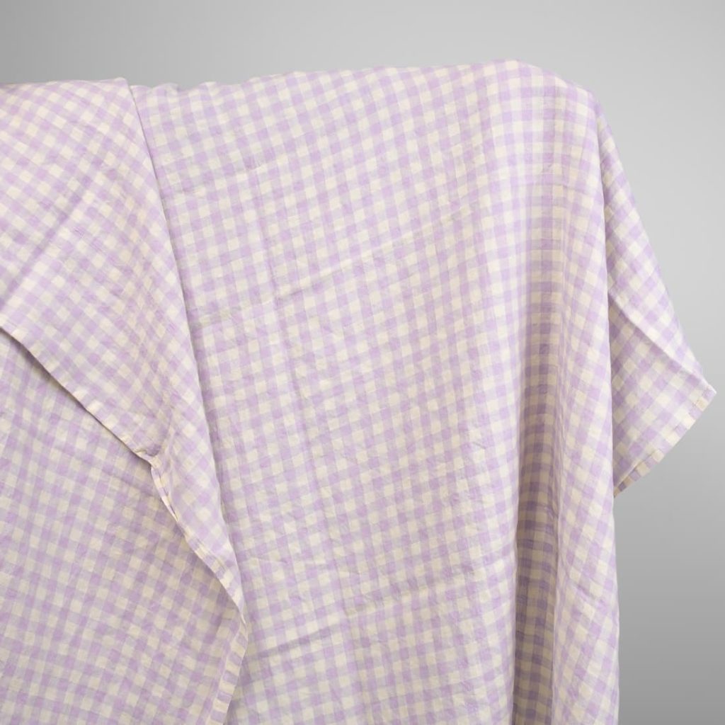 linen lilac washed fabric in checks