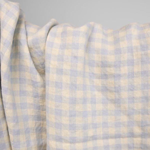 linen washed fabric blue cream checks, 145cm.