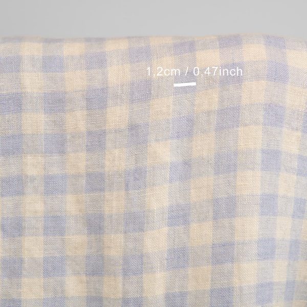 linen washed fabric blue cream checks, 1.2cm.