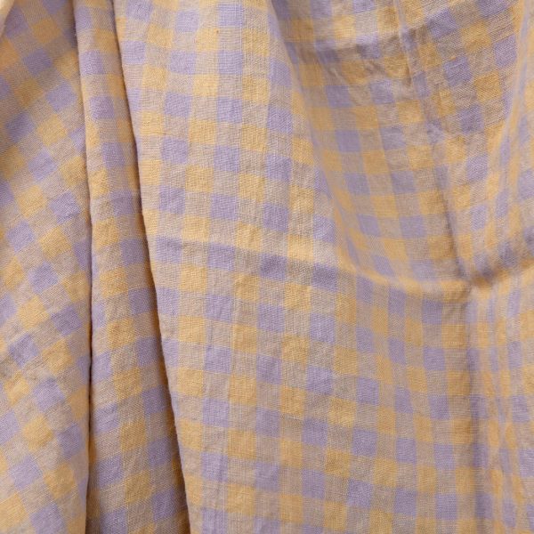 linen fabric lilac and yellow checkswashed
