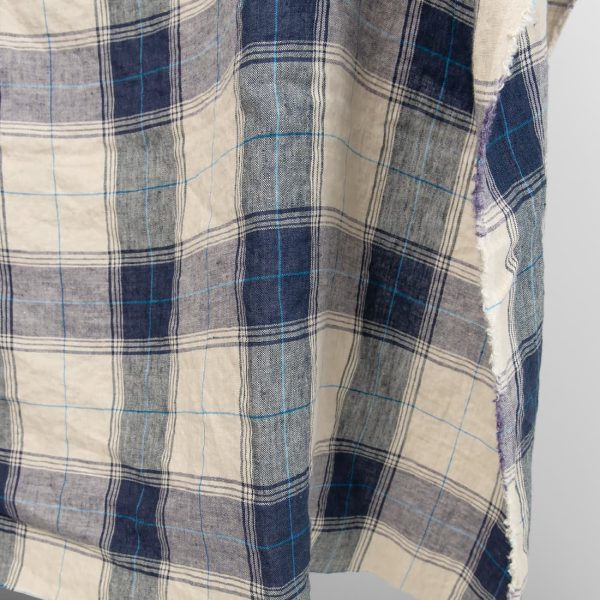 linen washed fabric in blue checks width 145cm.