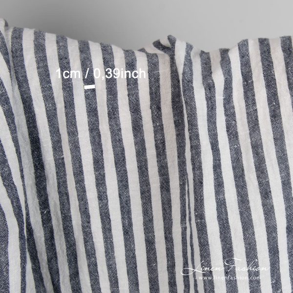 285cm width linen fabric in dark blue vertical stripes