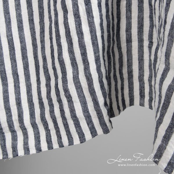 Wide linen fabric in blue stripes, perfect for clothes and home textile