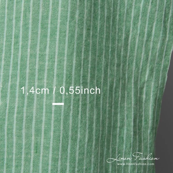 Wide washed green striped linen fabric for sewing clothes and home textiles