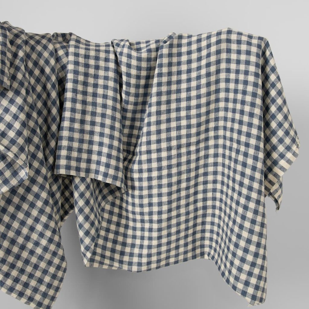 wide washed linen blue checks fabric