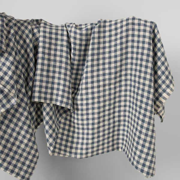 wide washed linen blue checks fabric
