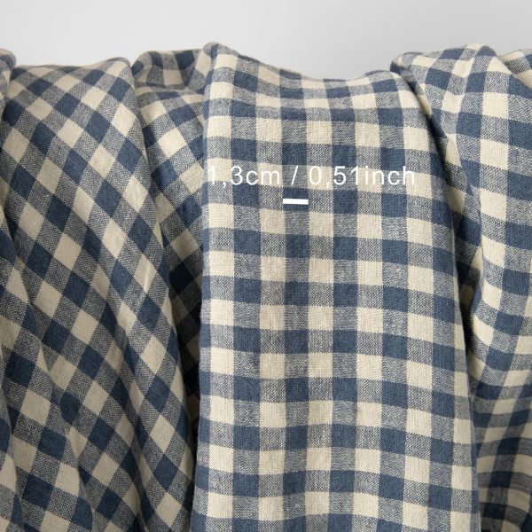 wide washed linen blue checks fabric, check 1.3cm