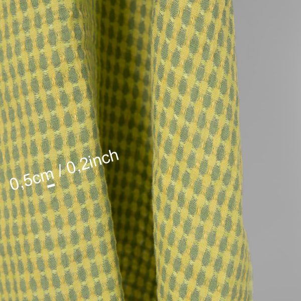 Washed linen fabric yellow and green pattern, with measurements
