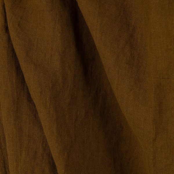 Washed linen fabric in golden brown, 100% linen