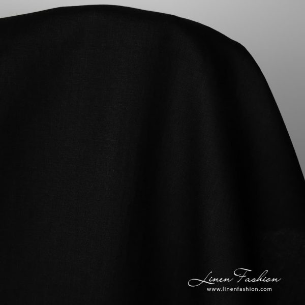 Plainly-woven linen fabric in black