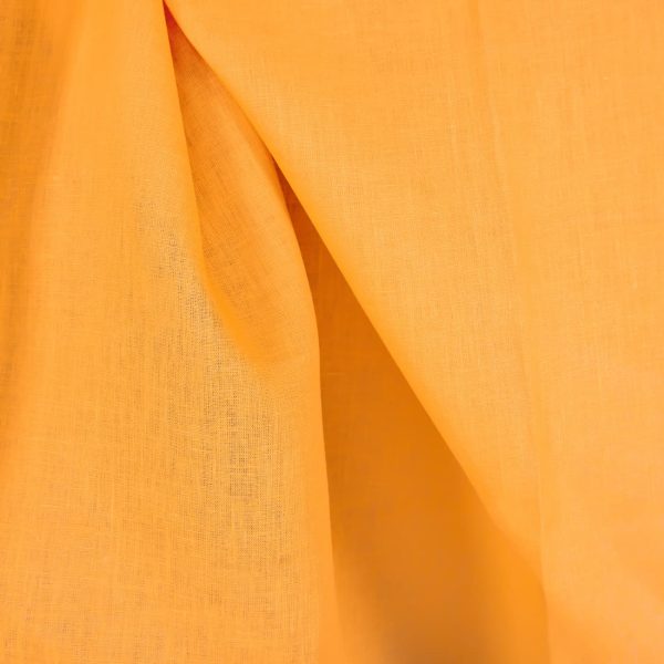Linen fabric in plain vibrant warm yellow close up detail