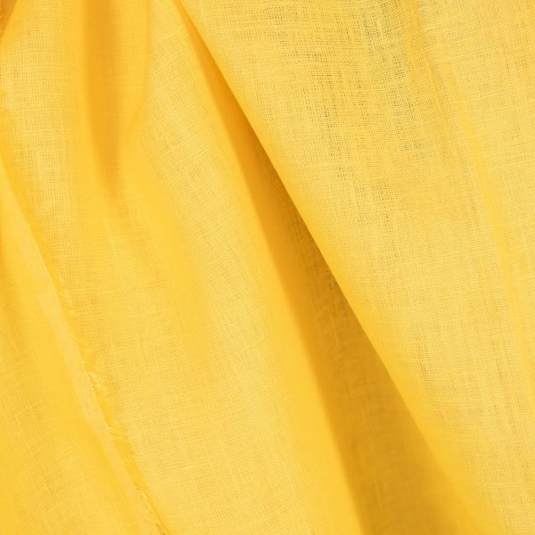 Linen fabric in plain vibrant yellow colour close up detail