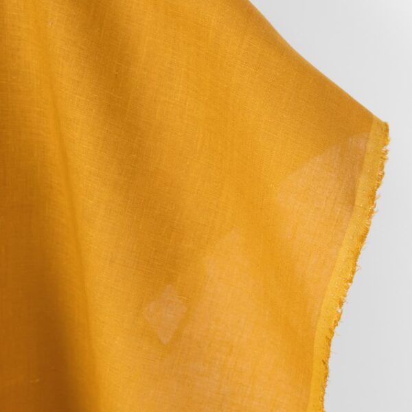 Linen fabric plain ginger yellow, specially softened linen