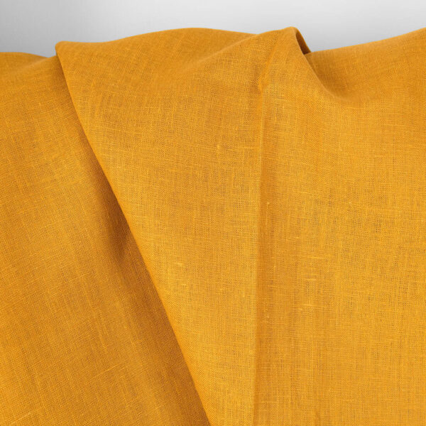 Linen fabric plain ginger yellow, for DIY sewing clothing, tablecloths, bedlinen