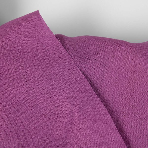 Linen fabric plain deep cyclamen pink, pure linen