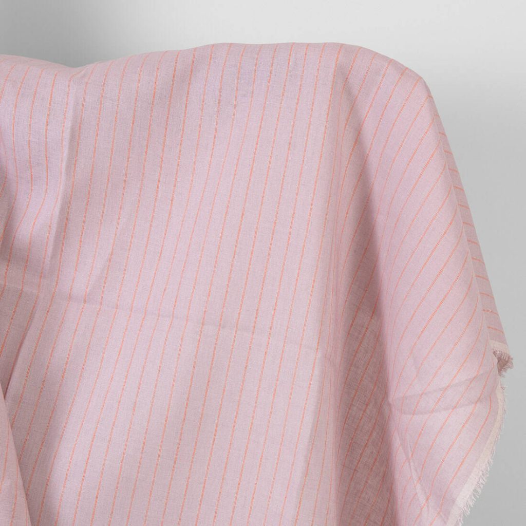 Linen fabric lilac with orange stripes