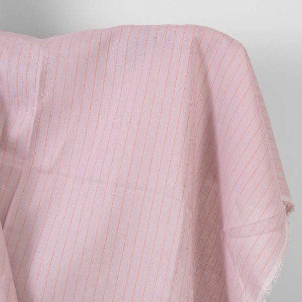 Linen fabric lilac with orange stripes