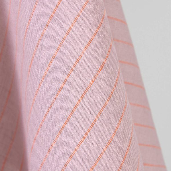 Linen fabric lilac with orange stripes, pure linen