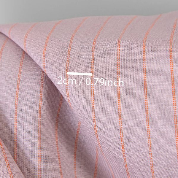 Linen fabric lilac with orange stripes, with measurements
