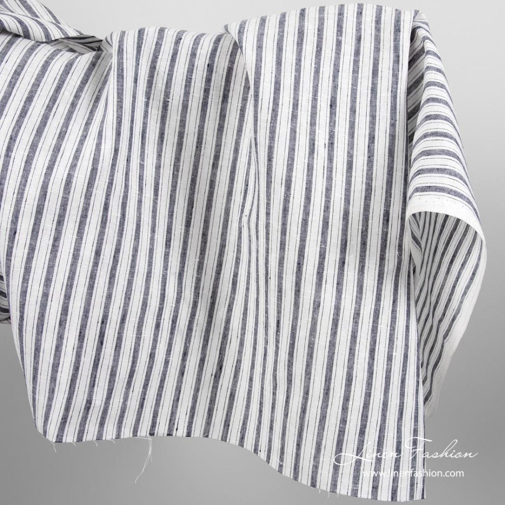 Linen fabric with dark blue stripes
